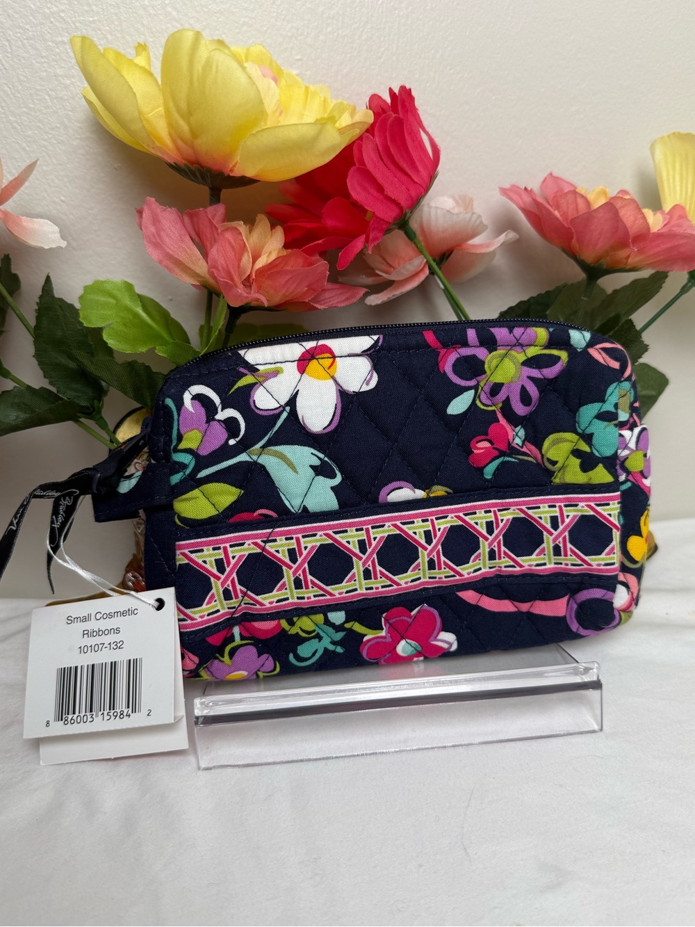 NWT Vera Bradley Ribbons Small Cosmetic Bag Floral Travel Organizer Retired